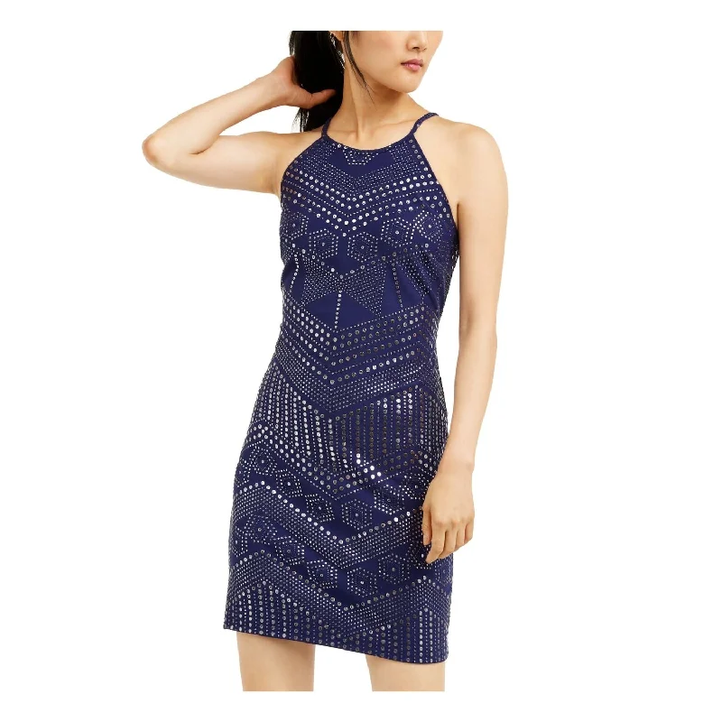 Small-Party Party Dress -Jump Women's Studded Sleeveless Halter Short Sheath Cocktail Dress Blue Size Small