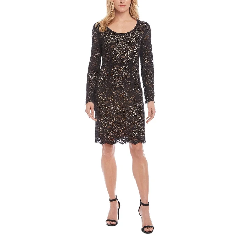 Light-Cotton Party Dress -Karen Scott Women's London Long Sleeve Lace Cocktail Dress Size Medium - Brown Black Size Medium