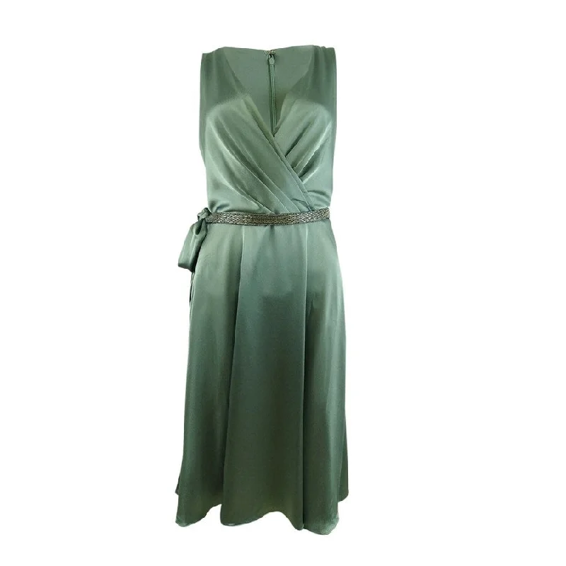 Mesh-Edge Party Dress -Lauren Ralph Lauren Women's Belted Charmeuse Cocktail Dress (6, Sea Green)