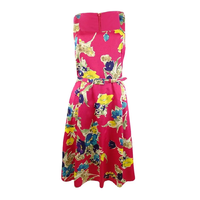 Halter-Neck Party Dress for Summer -Lauren Ralph Lauren Women's Floral Belted Cocktail Dress (6, Pink Multi)