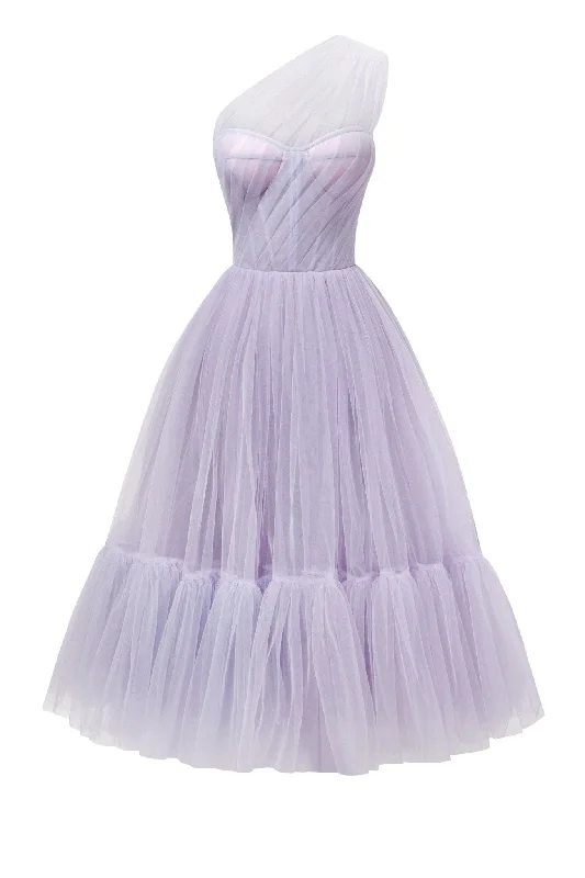 Tie-Back-Design Party Dress -Lavender One-Shoulder Cocktail Tulle Dress