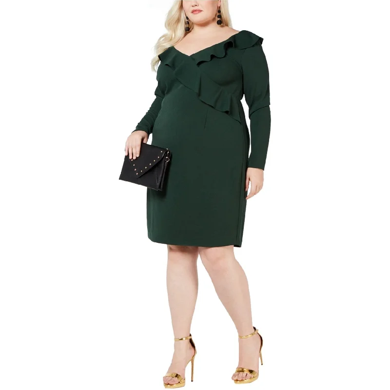 Love Squared Womens Ruffle Trim Cocktail Dress, Green, 1X