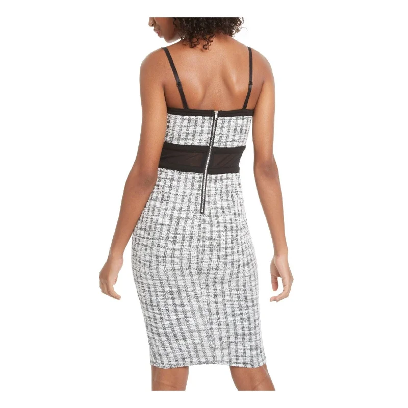 Pure-Velvet Party Dress -Material Girl Women's Illusion Plaid Spaghetti Strap Square Neck Cocktail Dress White Size Small