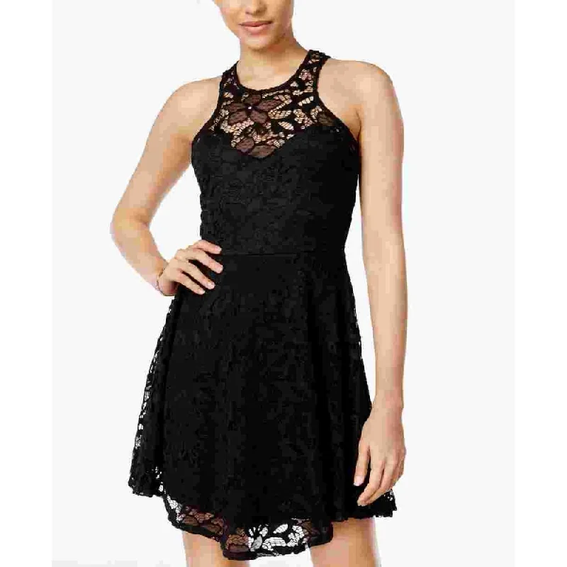 Material Girl Women's Juniors Lace Illusion Cocktail Dress Black Size Small