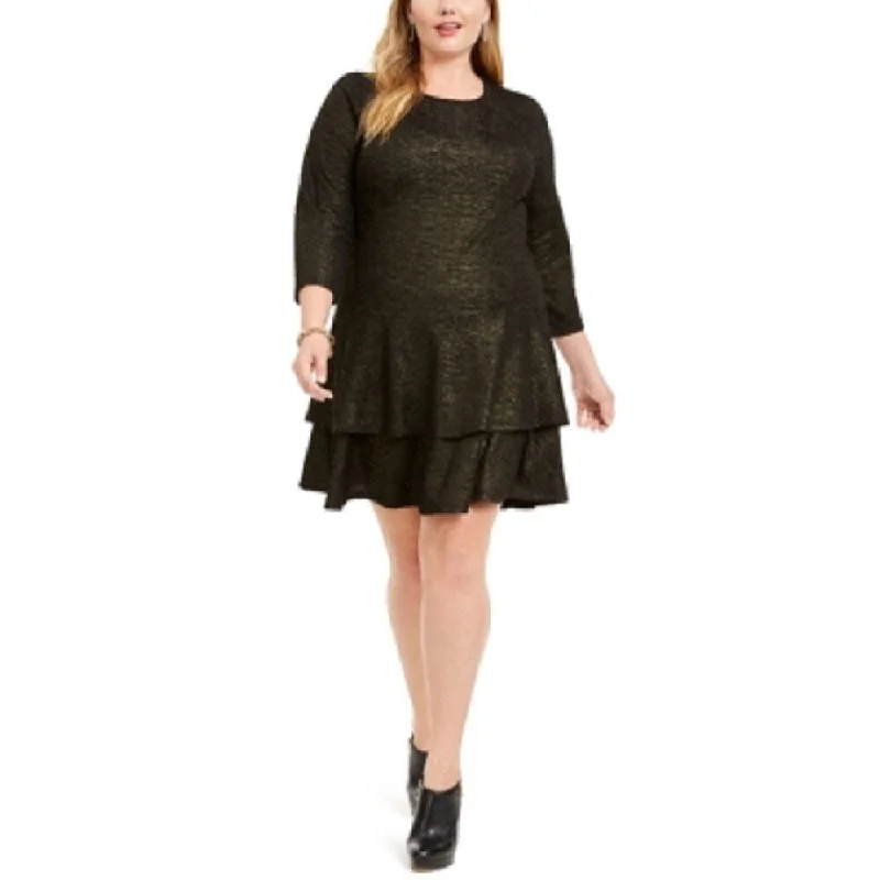 Michael Kors Women's Shimmer Tiered Cocktail Dress Black/Gold Size 1X