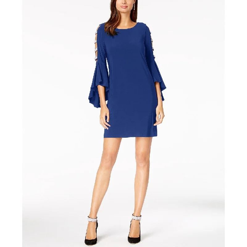 Thin-Cotton Party Dress -MSK Women's Bell Sleeve Lattice Cocktail Dress Bright Blue Size Small