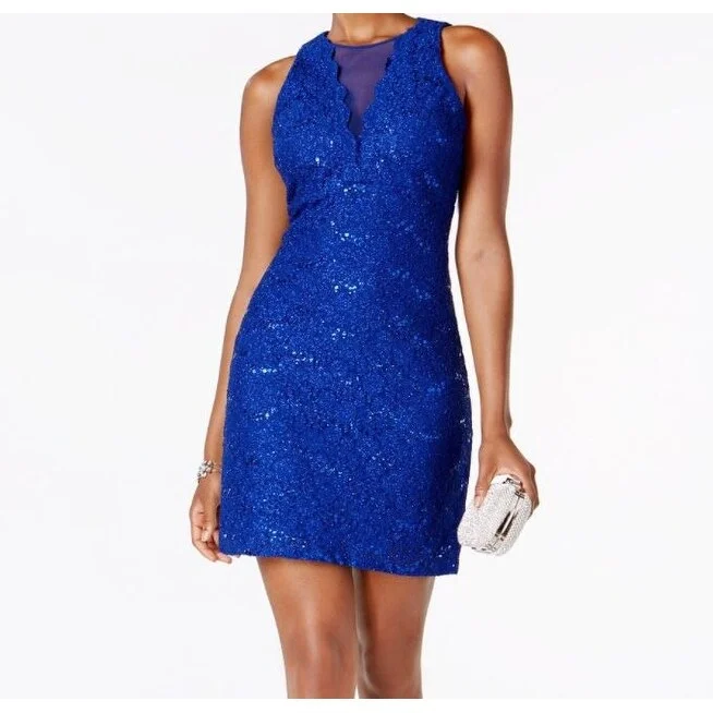 Day-Event Party Dress -Nightway Women's Sequined Lace Cocktail Dress Blue Size 6