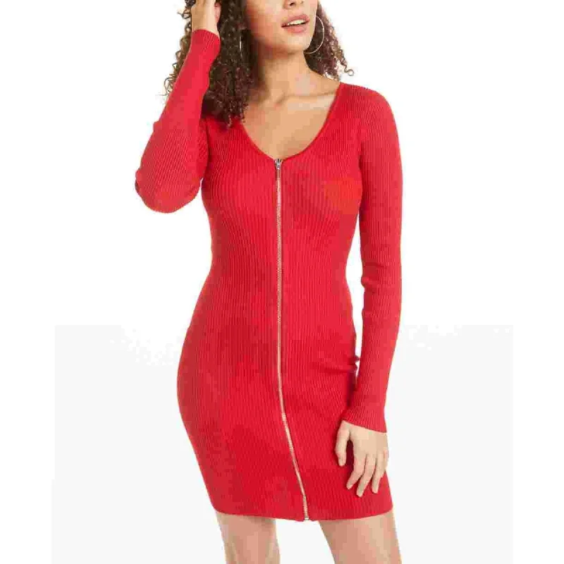 Planet Gold Women's Long Sleeve V Neck Short Sheath Cocktail Dress Red Size Small