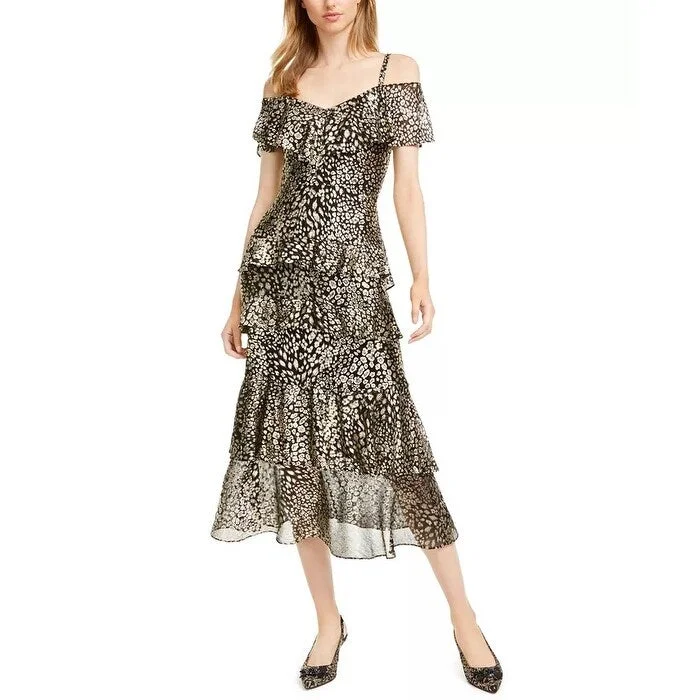 Mixed-Floral Party Dress -RACHEL Rachel Roy Women's Cocktail Dress Metallic Black Size XL - X-Large