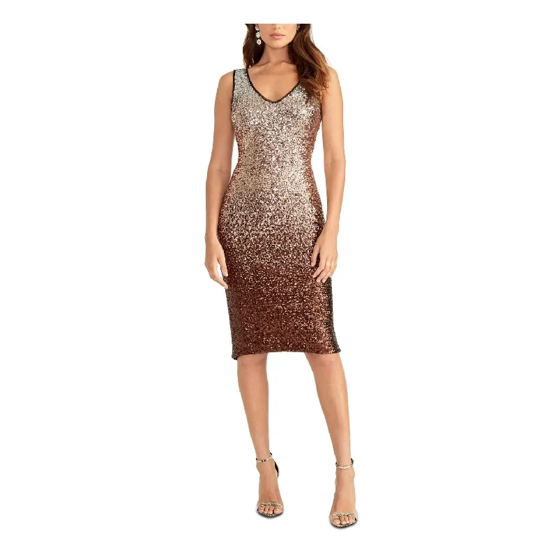 Park-Party Party Dress -Rachel Roy Women's Sequined Ombre Sleeveless V Neck Knee Length Sheath Cocktail Dress Brown Size 2