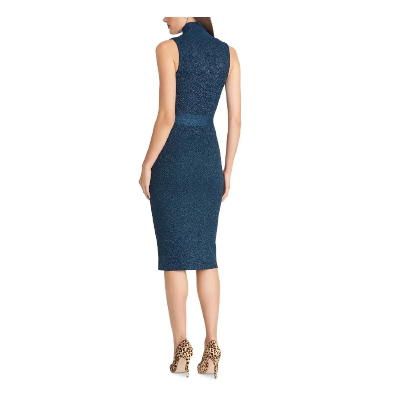 Rachel Roy Women's Sleeveless Turtle Neck Knee Length Sheath Cocktail Dress Blue Size X-Large