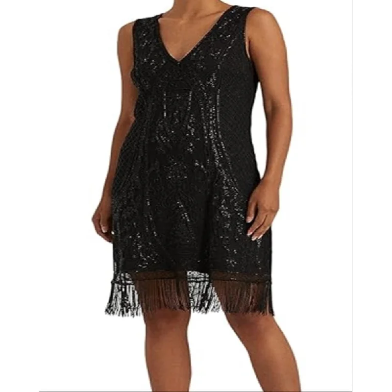 Patio-Chill Party Dress -Ralph Lauren Women's Beaded Sleeveless Cocktail Dress Black Size 0