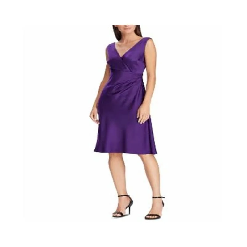 Shirred Party Dress for Fit -Ralph Lauren Women's Concettah Satin Sleeveless Cocktail Dress Purple Size 16