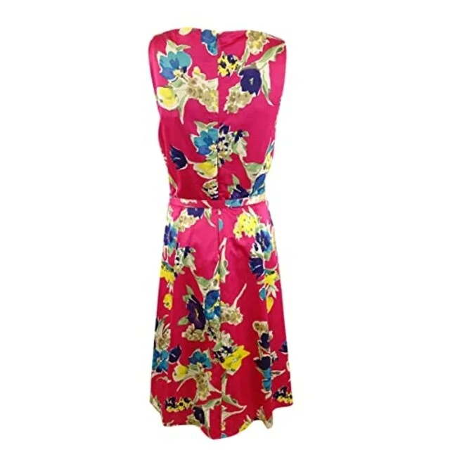 Night-Edge Party Dress -Ralph Lauren Women's Floral Belted Cocktail Dress Pink Size 6