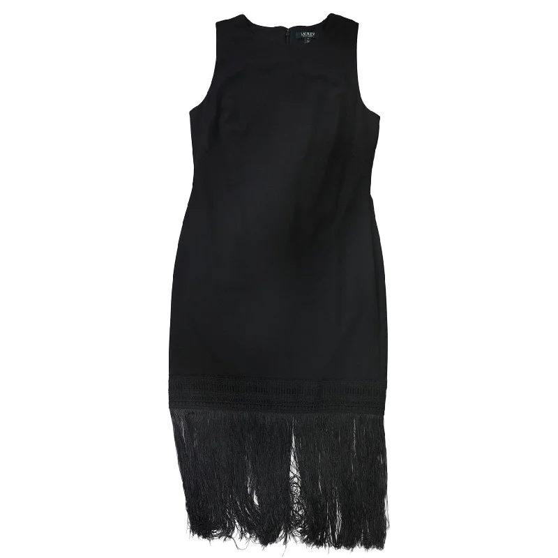 Smooth-Wool Party Dress -Ralph Lauren Womens Fringe Trim Cocktail Dress