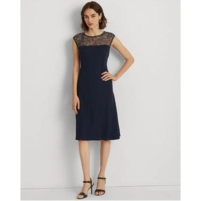 Plush-Velvet Party Dress -Ralph Lauren Women's Georgette Sleeveless Cocktail Dress Blue Size 4