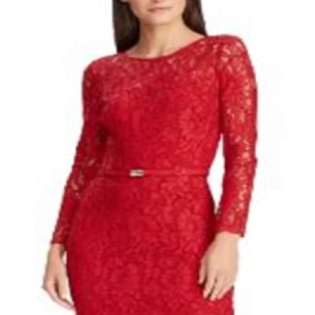 Breezy Party Dress for Comfort -Ralph Lauren Women's Prudelle Lace Illusion Cocktail Dress Red Size 2