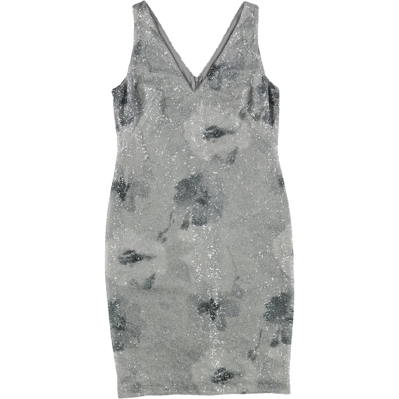 Shiny-Silk Party Dress -Ralph Lauren Womens Sequin Floral Cocktail Dress, Grey, 4