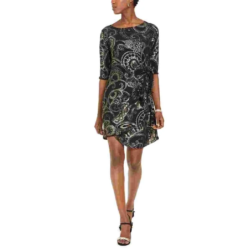 Cute-Hue Party Dress -Robbie Bee Women's Printed Jewel Neck Cocktail Dress Black Size Petite Small