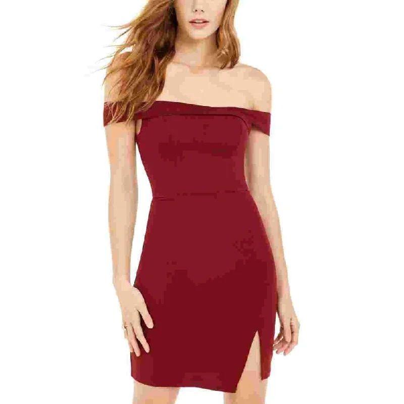 Swing-Back Party Dress -Sequin Hearts Women's Burgundy Short Sleeve Off Shoulder Above The Knee Body Con Cocktail Dress Red Size 3