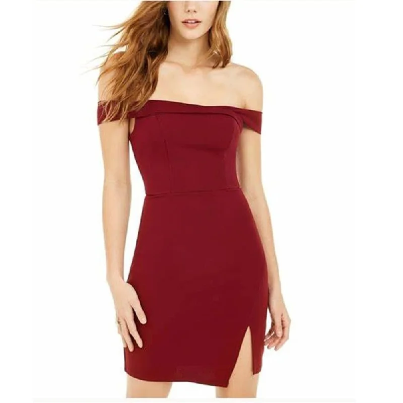 V-Neck-Design Party Dress -Sequin Hearts Women's Off Shoulder Above The Knee Body Con Cocktail Dress Burgundy Size 15