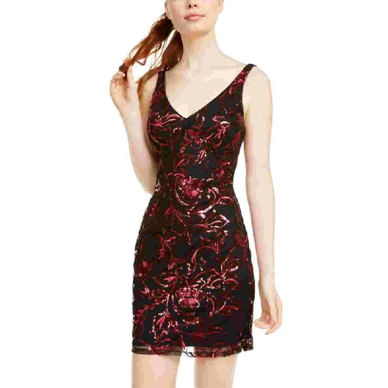 Holiday-Brunch Party Dress -Sequin Hearts Women's Sequined Printed Sleeveless V Neck Short Body Con Cocktail Dress Black 5