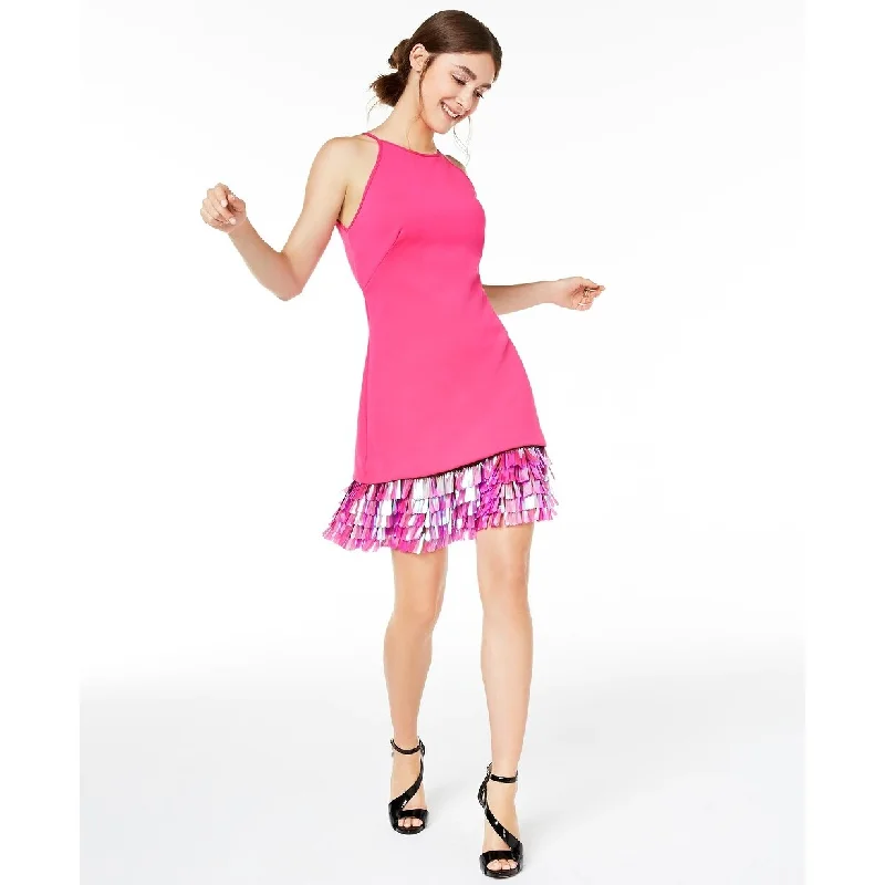 Chiffon Party Dress for Lightness -SHO Women's Tiered Sequin Hem Cocktail Dress Bright Pink Size Medium