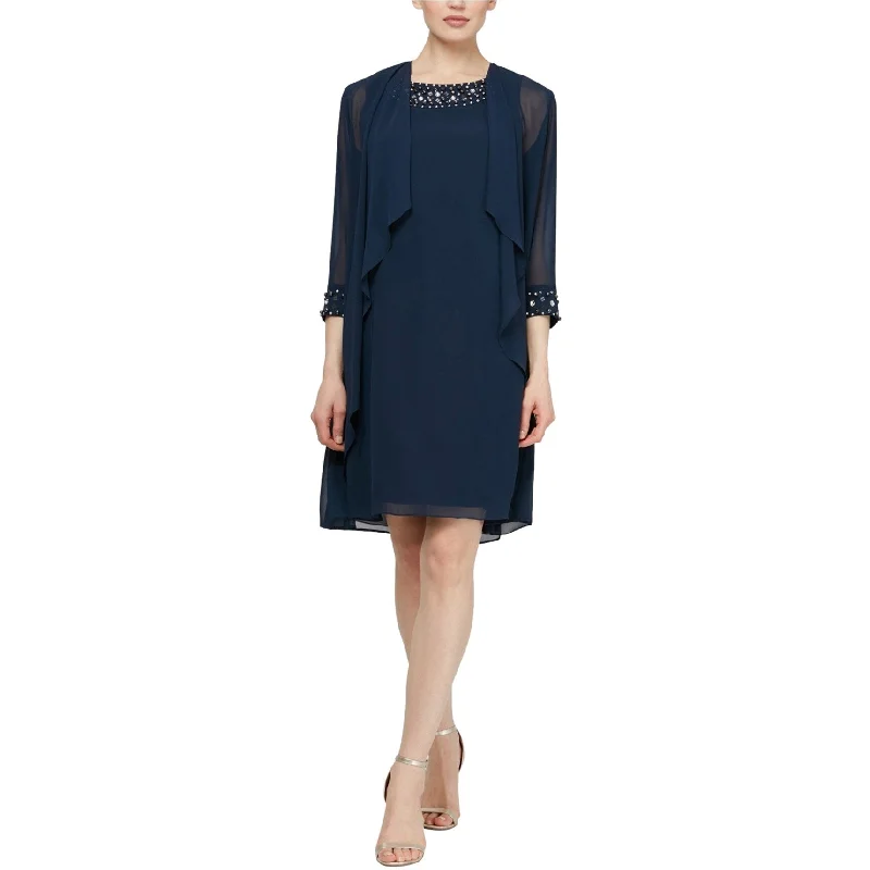 Plush-Cotton Party Dress -SLNY Womens 2-Piece Cocktail Dress, Blue, 12