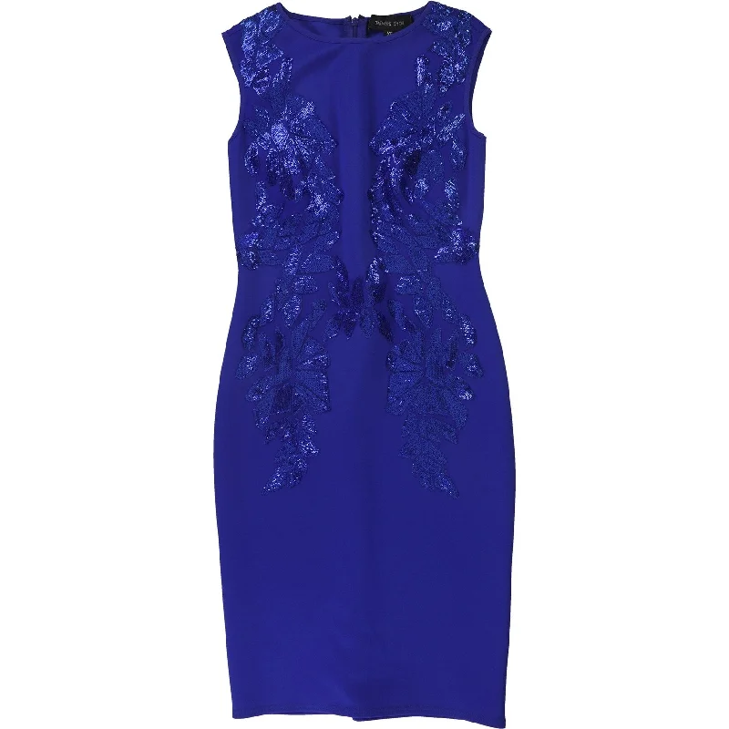 Knit-Cotton Party Dress -Tadashi Shoji Womens Sequin Cocktail Dress, Blue, Large