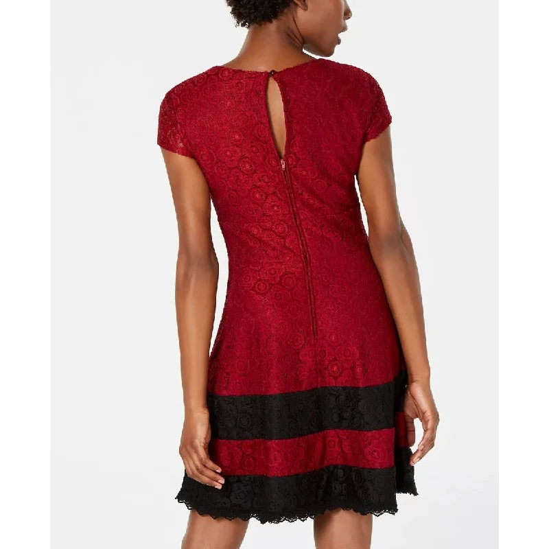 Light-Cotton Party Dress for Ease -Teeze Me Women's Lace Striped Cocktail Dress Red Size 9