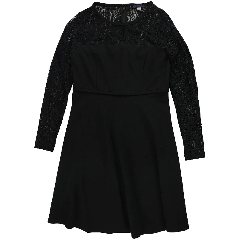 Soft-Hue Party Dress -Tommy Hilfiger Womens Lace-Sleeve Fit Flare Cocktail Dress, Black, 8