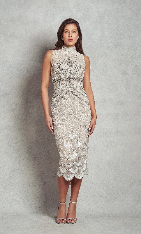 Velvet Party Dress for Luxe Feel -NINA COCKTAIL DRESS - NUDE / SILVER (V1-C1)