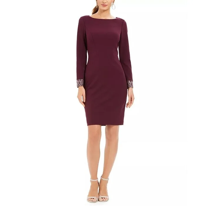 Ruffle-Hemline Party Dress -Vince Camuto Women's Embellished Long Sleeve Cocktail Dress Purple Size 14