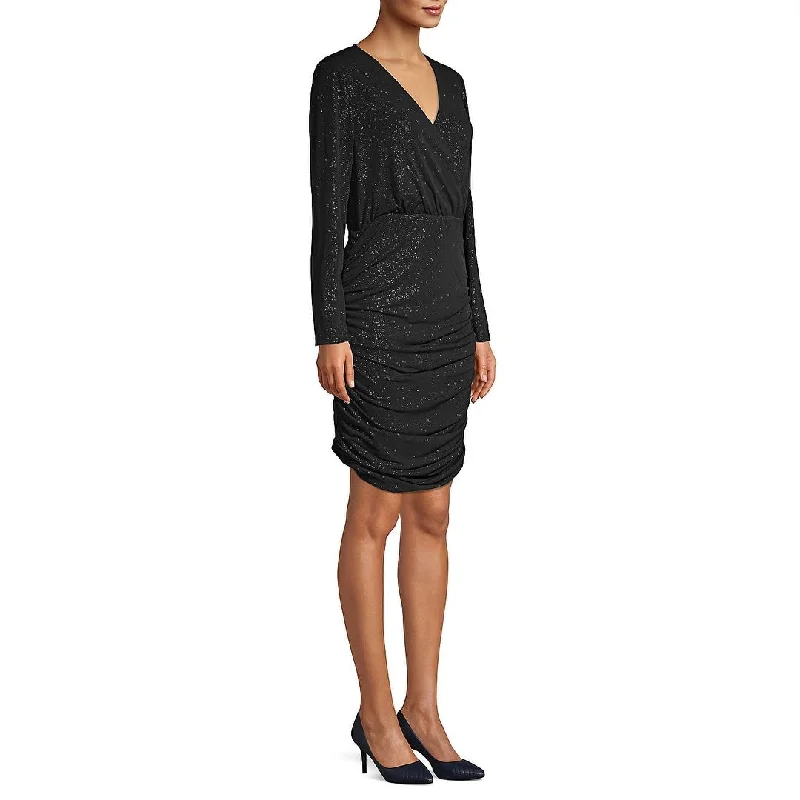 Smocked-Waist Party Dress for Fit -Vince Camuto Women's Knit Glitter Cocktail Dress Black Size X-Large