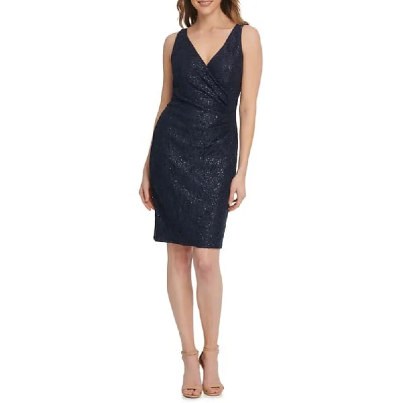 Spring-Party Party Dress -Vince Camuto Women's Sleeveless V-neck Embellished Cocktail Dress Navy Size 12