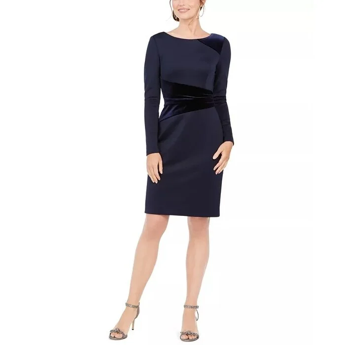 Ruffle-Sleeve Party Dress -Vince Camuto Women's Velvet Detail Cocktail Dress Blue Navy Size 4 - 4 Petite