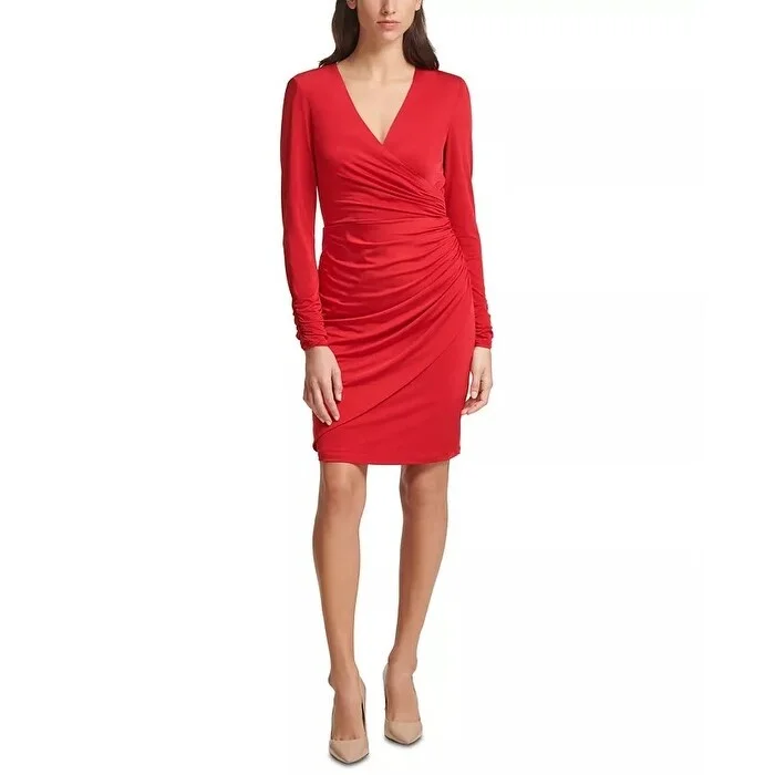 Dance-Night Party Dress -Vince Camuto Women's Wrap Front Long Sleeve Cocktail Red Size 8