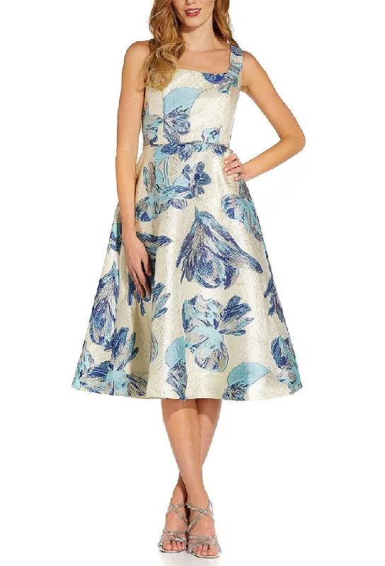 Bow-Front Party Dress -2 - adrianna papell gold & blue metallic cocktail dress