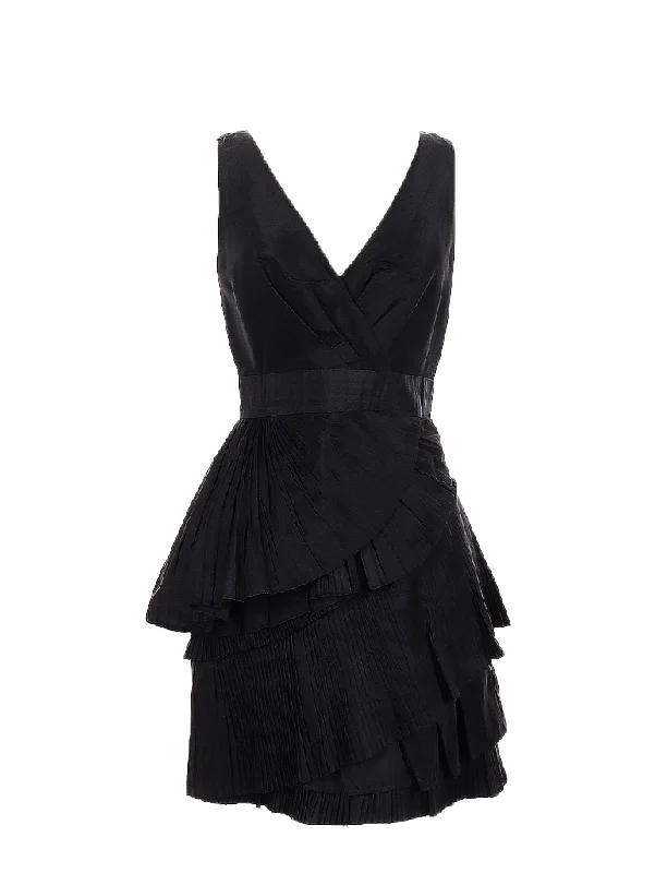 max & cleo black pleated ruffle cocktail dress