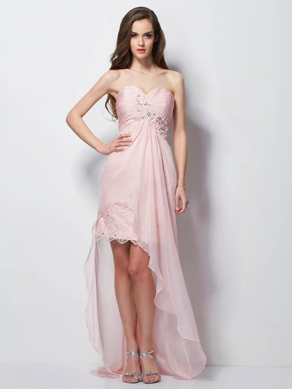 Special-Occasion Party Dress -A-Line/Princess Sweetheart Sleeveless Beading Applique High Low Chiffon Dresses