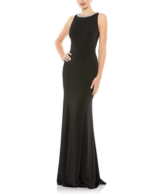 Pure-Velvet Party Dress -Beaded Jeweled Crew Neck Sleeveless Sheath Gown Bodycon Evening Dresses Cocktail Dresses