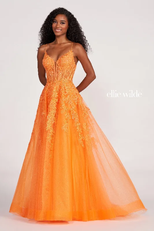 Pleated-Bodice Evening Dress -Ellie Wilde: EW34036