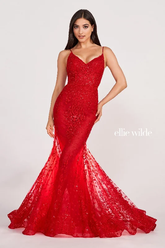 Lace-Sleeve Evening Dress -Ellie Wilde: EW34030