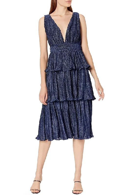 Smooth-Wool Party Dress -L - minuet navy tiered cocktail dress