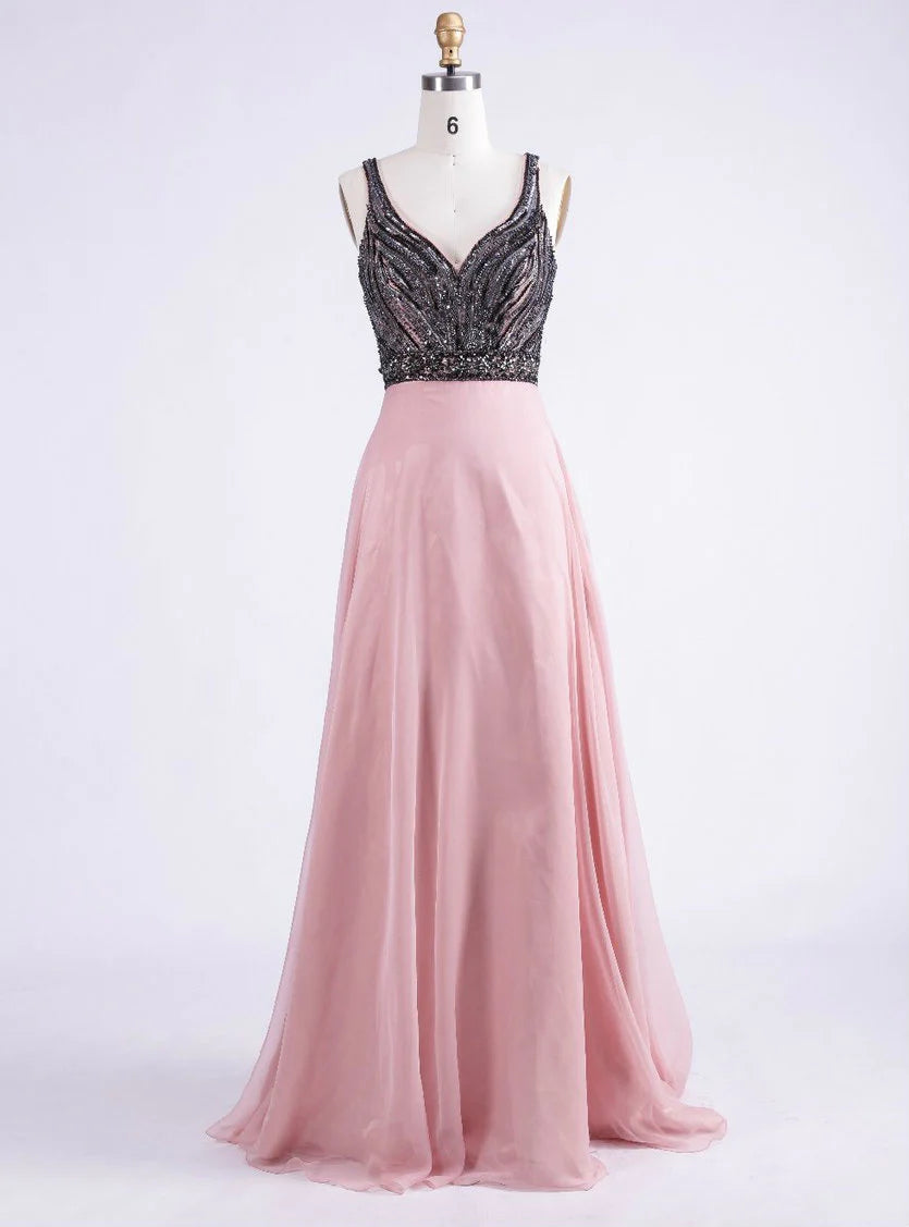 Ruffle Evening Dress -Sweetheart Spaghetti A-line Open Back Chiffon Beading Prom Party Dress