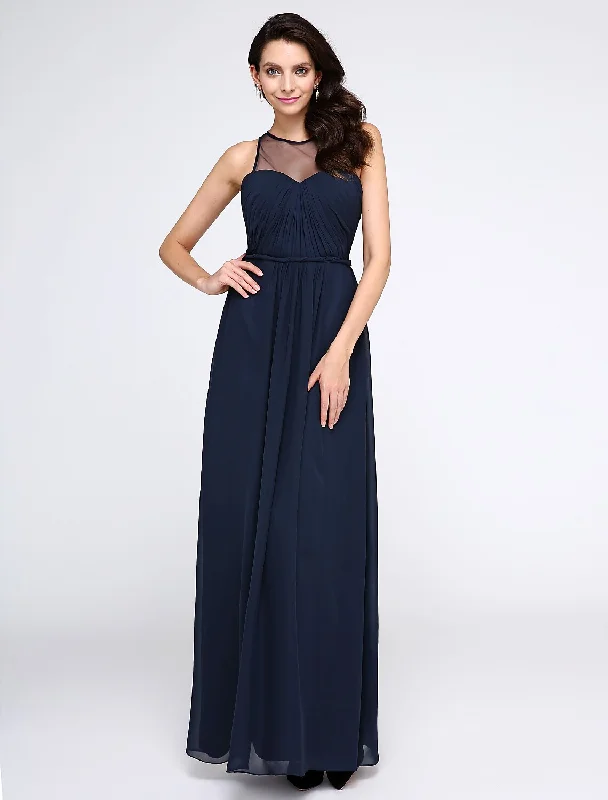 Airy Party Dress for Ease -Sheath / Column Elegant Dress Holiday Cocktail Party Ankle Length Sleeveless Illusion Neck Chiffon with Side Draping