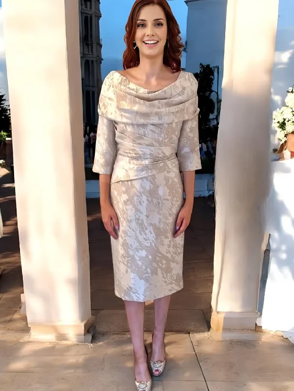 Music-Festival Party Dress -Taupe Sheath 3/4 Length Sleeve Mother Of The Bride/Groom Dresse Ruched Cocktail Dresses