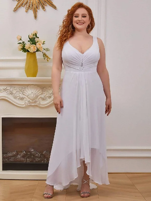 Flared-Edge Party Dress -Plus Size Chiffon Formal V-Neck High-Low Cocktail Dress