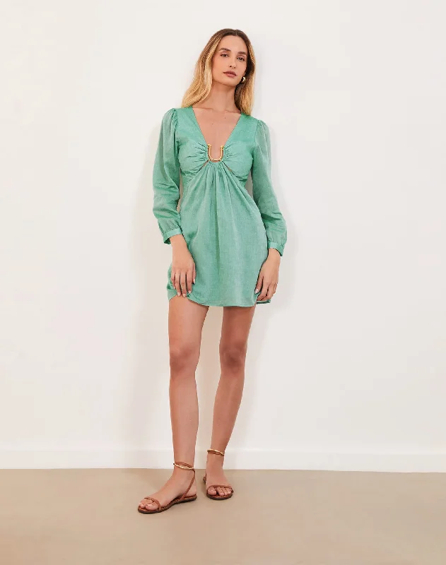 Mini Dresses in Fine Cotton -Amelia Detail Short Dress (exchange only) - Seagreen