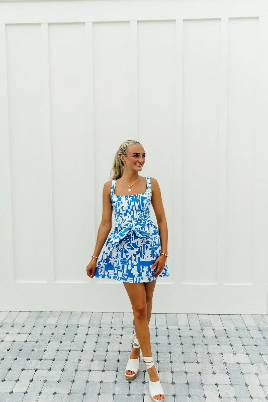 Mini Dresses in Swirl Prints -Ariana Mini Dress - Santorini Escape